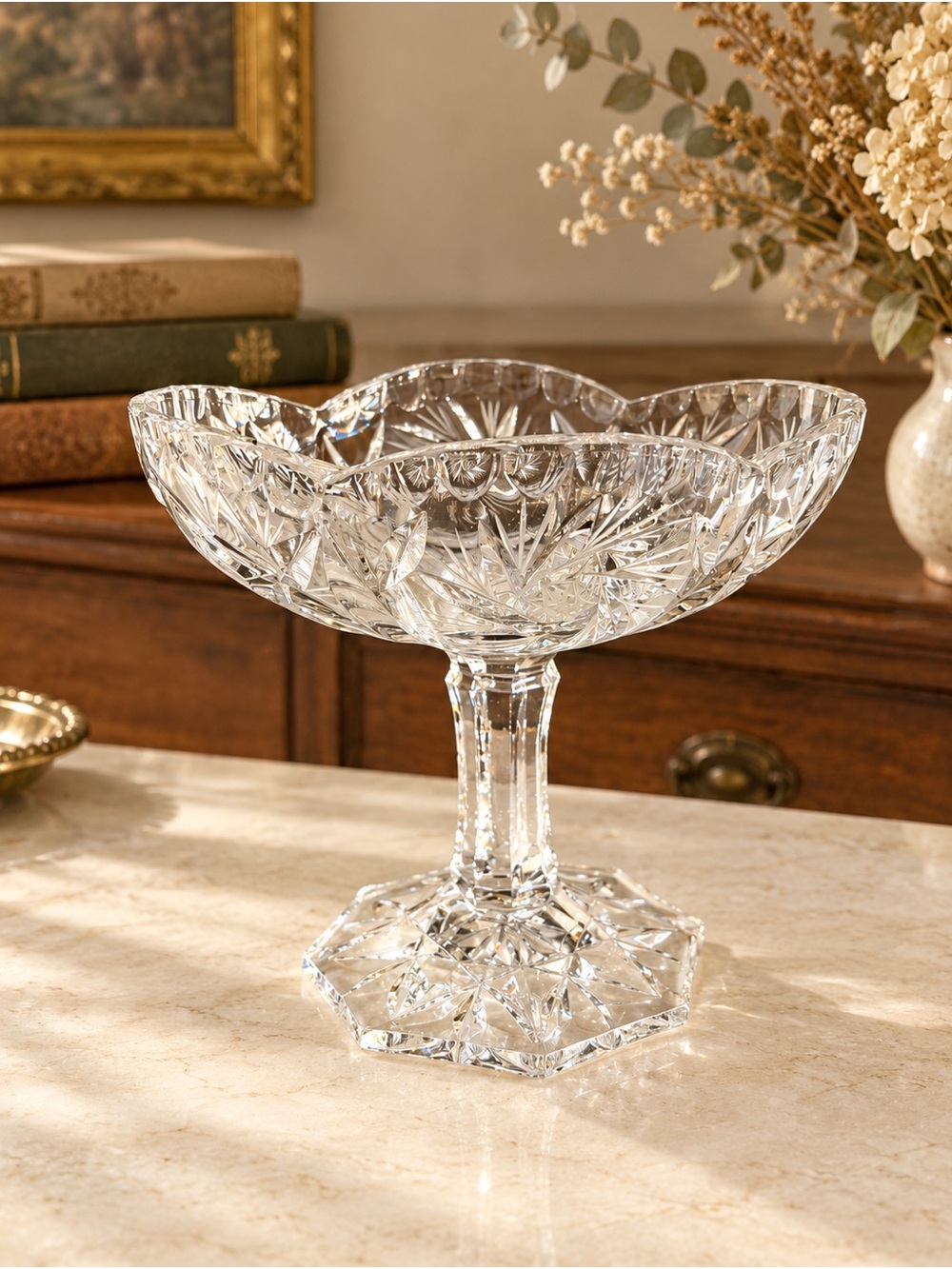 VINTAGE Princess House Clear Crystal Pedestal Compote Candy Dish